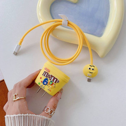 Iphone Charger Case Cover - M&M's - 4 Piece Set (With Wire Protector)
