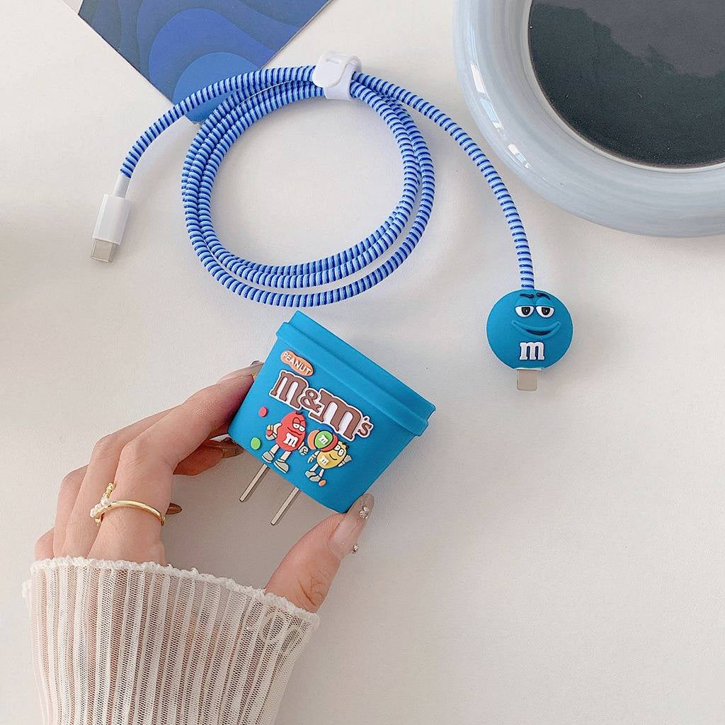 Iphone Charger Case Cover - M&M's - 4 Piece Set (With Wire Protector)