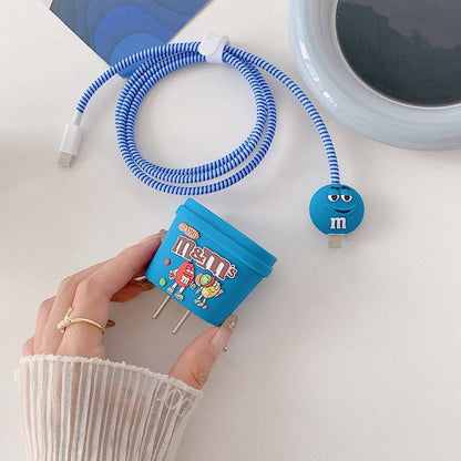 Iphone Charger Case Cover - M&M's - 4 Piece Set (With Wire Protector)
