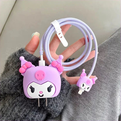 Iphone Charger Case Cover - Purple Cutie - 4 Piece Set (With Wire Protector)
